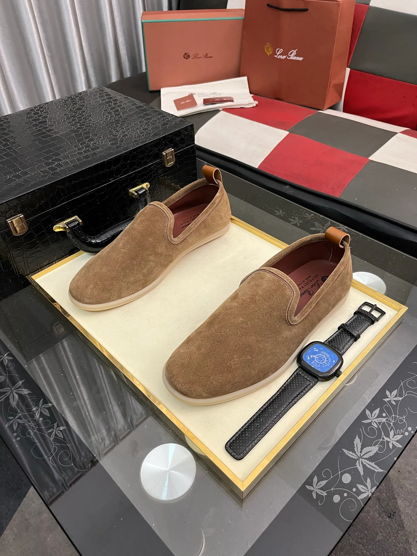Men's men's shoes 💰420⌚️⌚️Loro*Piana pure original 2023 soft and comfortable LP deerskin flat casual star same style slip-on Loft men's shoes size 38-44